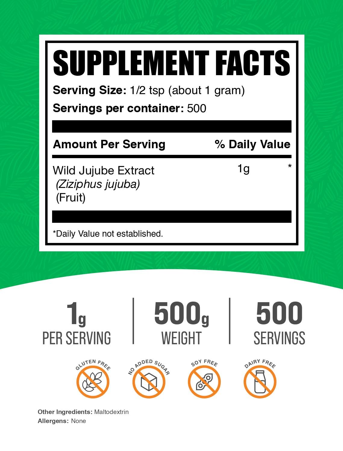 BulkSupplements Wild Jujube Extract Powder – 500g (1g/serving), Gluten Free