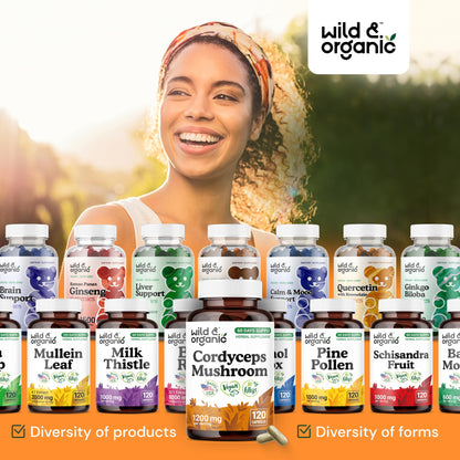 Wild & Organic Cordyceps 1200 mg Capsules – Immune Support, Vegan, 120 Count