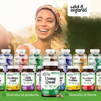 Wild & Organic Dong Quai Capsules for Women - 1000 mg, 60 Count, Vegan