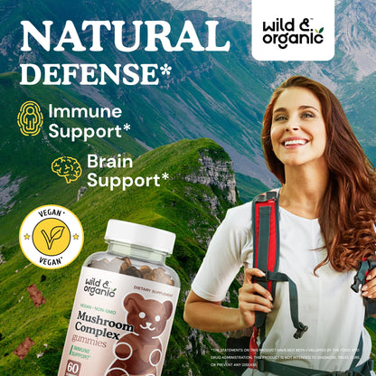 Wild & Organic Mushroom Gummies - 10-in-1 Complex | Immune & Brain Support – 60 Count