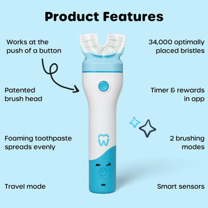 Willo BrushBot Kids U-Shaped Toothbrush Starter Kit – Rechargeable Smart Electric Toothbrush for Kids 5-7 with App, Soft Bristles, Deep Clean Modes | Small Berry Splash