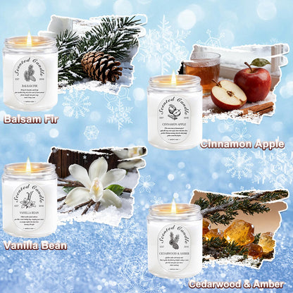 Winter Candle Gift Set - 4 Pack 7oz Soy Candles (28oz Total) | Cinnamon Apple, Balsam Fir, Vanilla Bean, Cedarwood & Amber