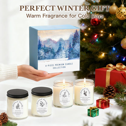 Winter Candle Gift Set - 4 Pack 7oz Soy Candles (28oz Total) | Cinnamon Apple, Balsam Fir, Vanilla Bean, Cedarwood & Amber
