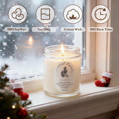 Winter Candle Gift Set - 4 Pack 7oz Soy Candles (28oz Total) | Cinnamon Apple, Balsam Fir, Vanilla Bean, Cedarwood & Amber