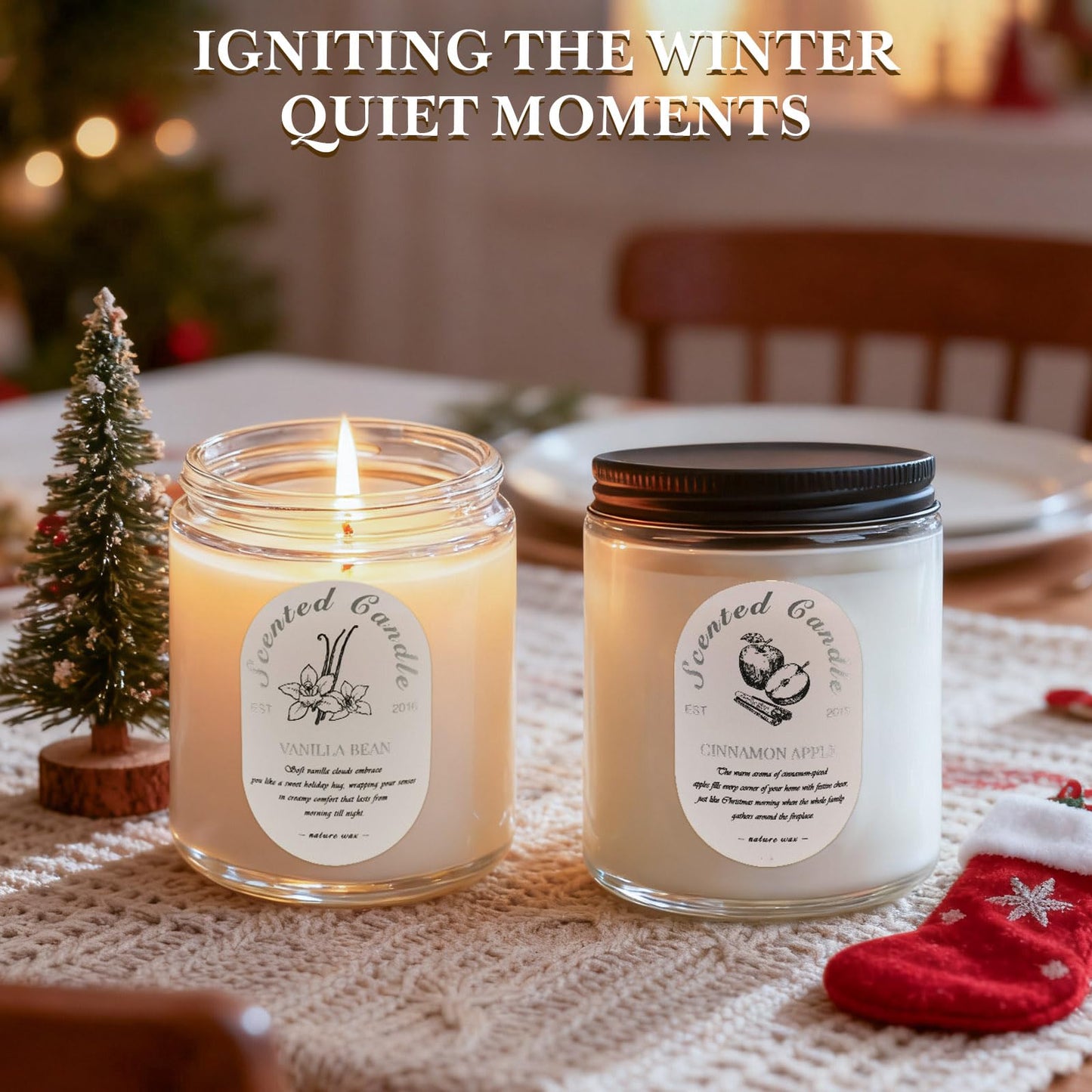 Winter Candle Gift Set - 4 Pack 7oz Soy Candles (28oz Total) | Cinnamon Apple, Balsam Fir, Vanilla Bean, Cedarwood & Amber