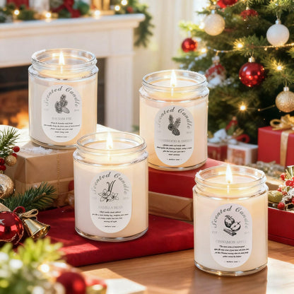Winter Candle Gift Set - 4 Pack 7oz Soy Candles (28oz Total) | Cinnamon Apple, Balsam Fir, Vanilla Bean, Cedarwood & Amber