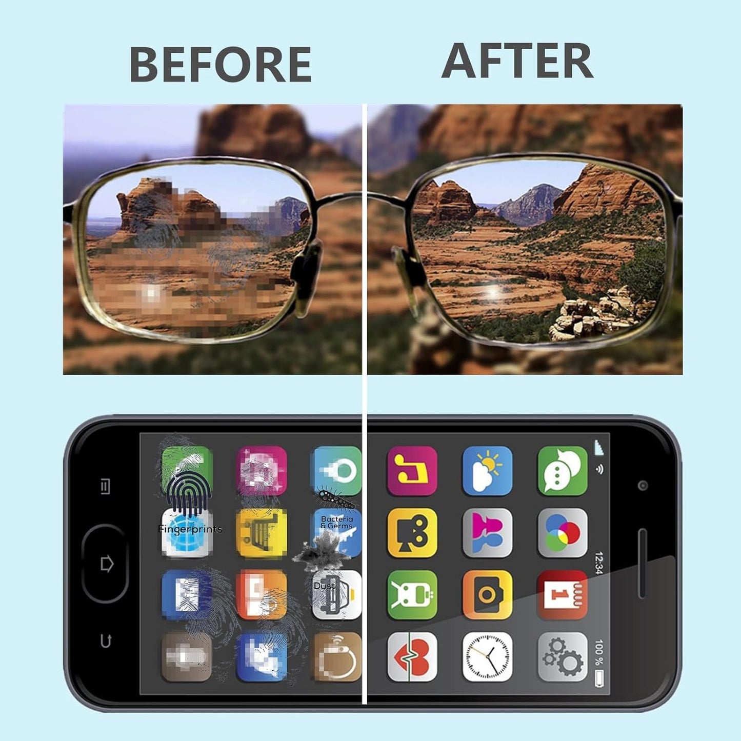 Glasses & Screen Cleaner Spray – Portable Lens Cleaner Kit (Alcohol Free)