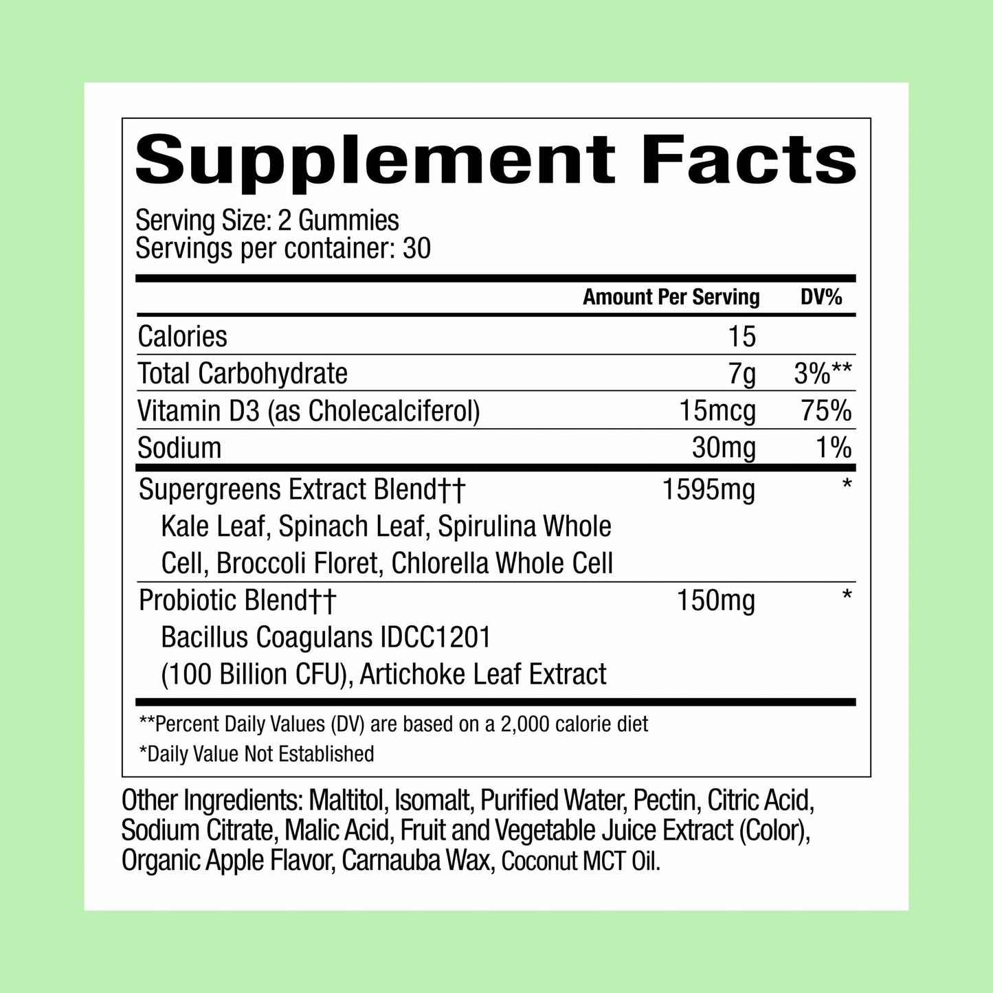 WonderGreens Veggie Gummies with Probiotics & Multivitamins – Green Apple, 60 Count