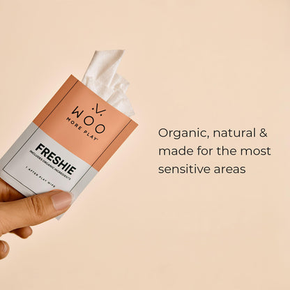 Woo More Play Freshies: All-Natural Feminine Intimacy Wipes with Coconut Oil & Aloe Vera - Vegan & Cruelty-Free, 10ct