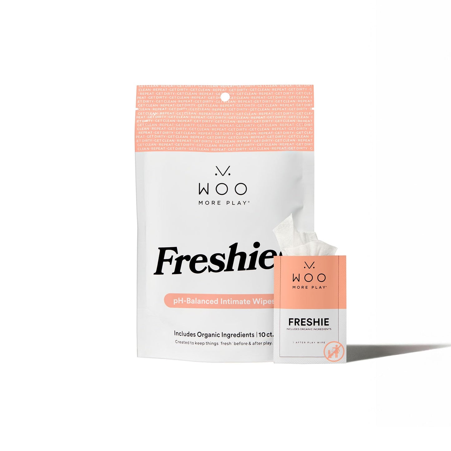 Woo More Play Freshies: All-Natural Feminine Intimacy Wipes with Coconut Oil & Aloe Vera - Vegan & Cruelty-Free, 10ct