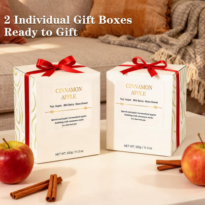 Holiday Candle Gift Set – 2-Pack Cinnamon Apple Wood Wick Soy Candles | Gift Boxes