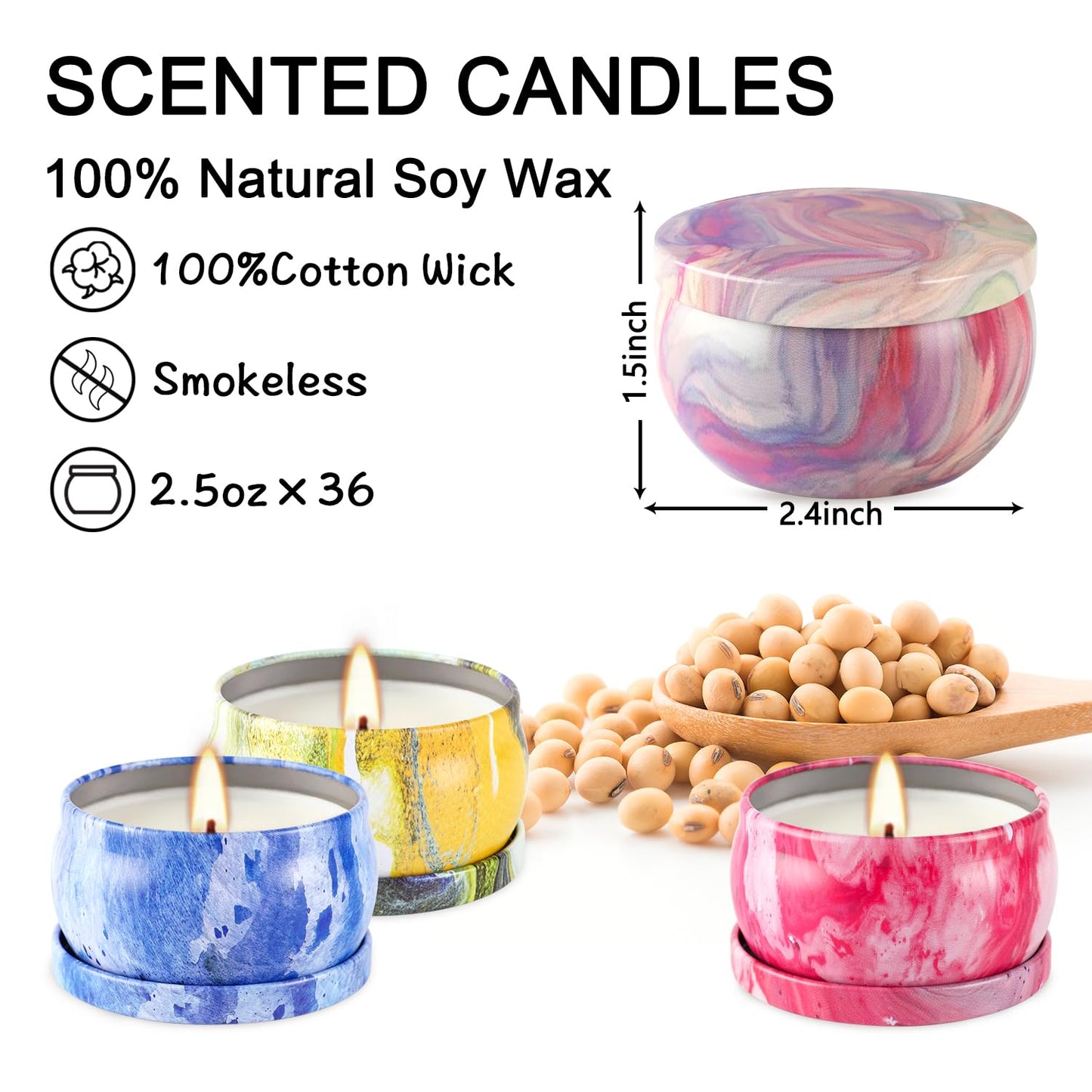 WPONSZU 24-Pack Scented Candles Gift Set — Soy Wax Travel Tin Jars 2.5oz