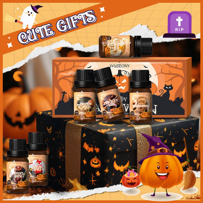 WUSEONY Halloween Fragrance Oils Set – Pumpkin Pie, Caramel Apple, Chocolate Bars, Snickerdoodle, Caramel Corn, Witch's Brew