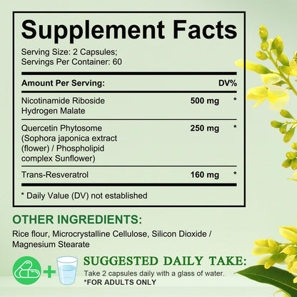 Xaarty NAD Supplement - 910mg Liposomal NAD with Resveratrol & Quercetin | 120 Capsules