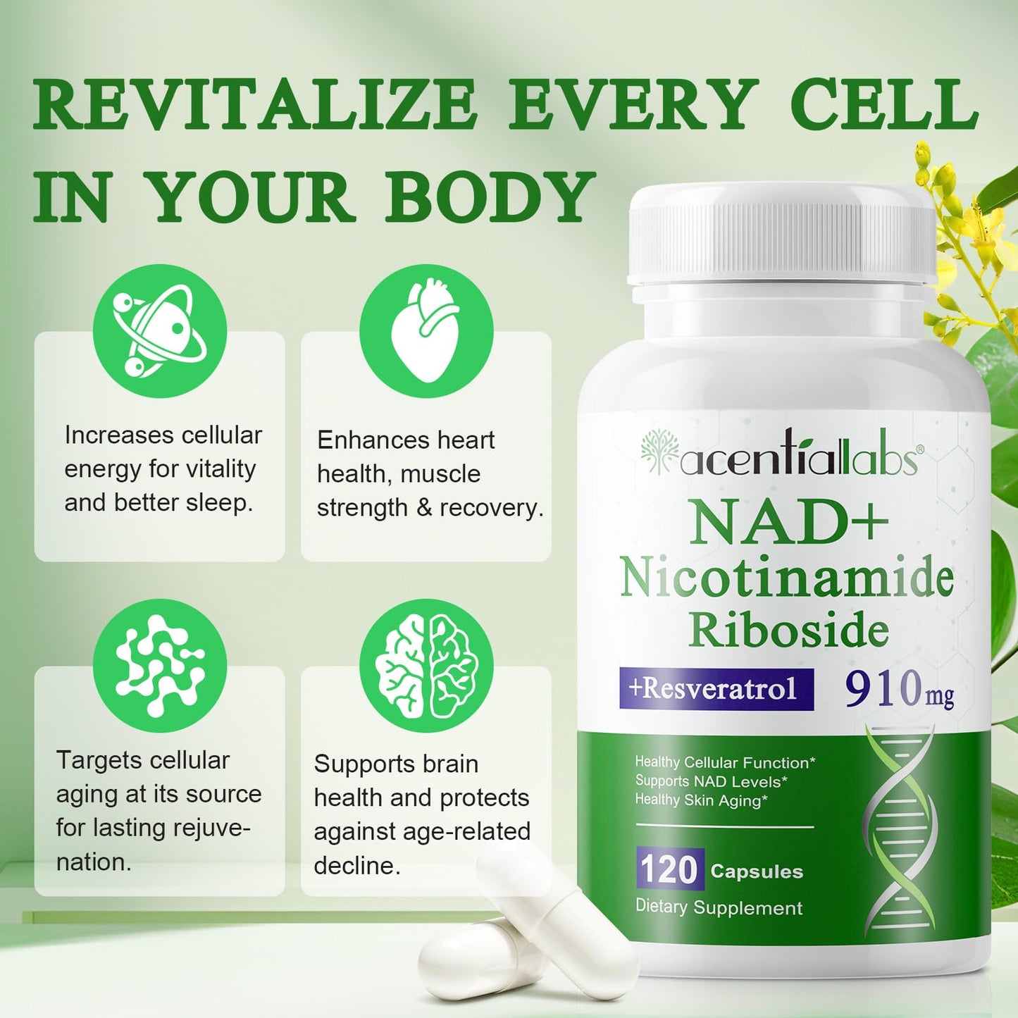Xaarty NAD Supplement - 910mg Liposomal NAD with Resveratrol & Quercetin | 120 Capsules