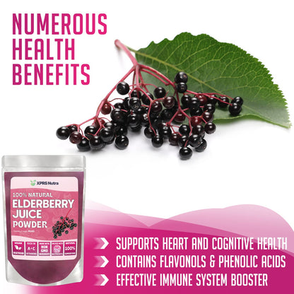 XPRS Nutra Elderberry Juice Powder - Organic Elderberry Powder, Vitamin A & C - 8 oz Pack of 2