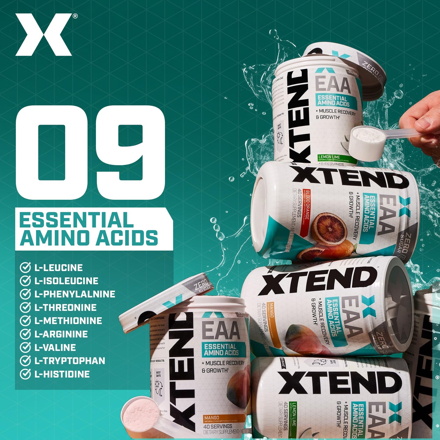 Xtend Scivation EAA + BCAA Powder - 9 Essential Amino Acids, 10g EAAs per 2 Servings, Mango, 40 Servings