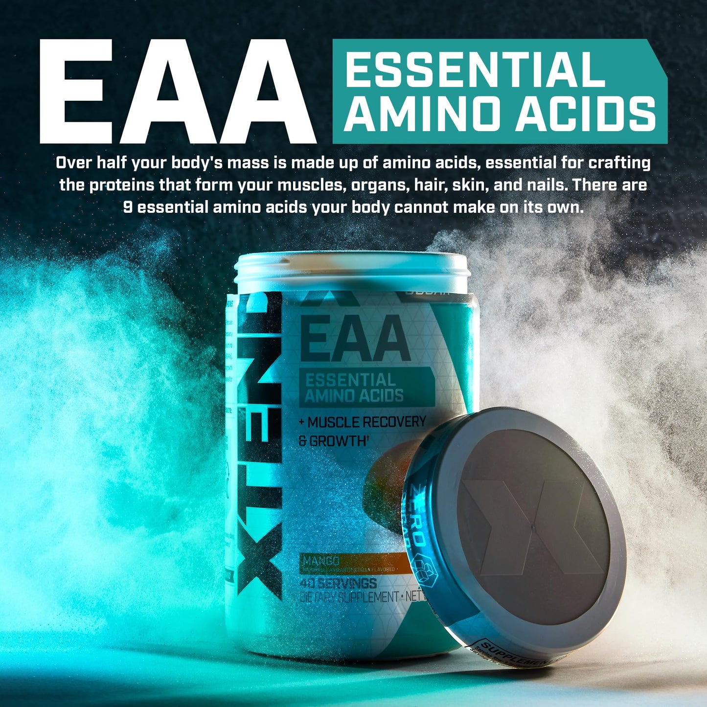 Xtend Scivation EAA + BCAA Powder - 9 Essential Amino Acids, 10g EAAs per 2 Servings, Mango, 40 Servings