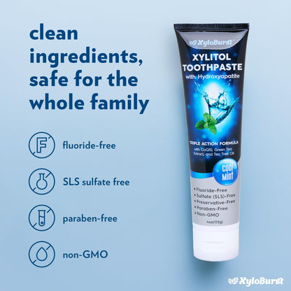 XyloBurst Hydroxyapatite Toothpaste with Xylitol – Fluoride-Free, USA Made
