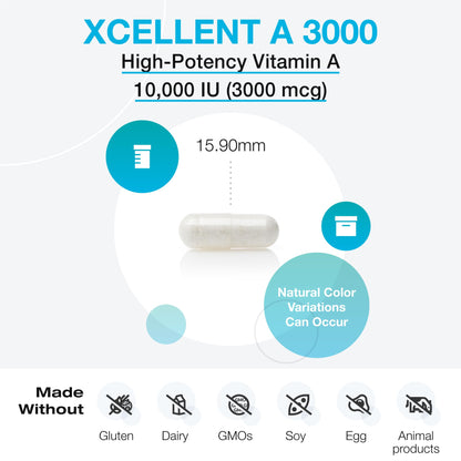 XYMOGEN Xcellent A 3000 - 10,000 IU Vitamin A (Retinyl Palmitate) - 60 Capsules