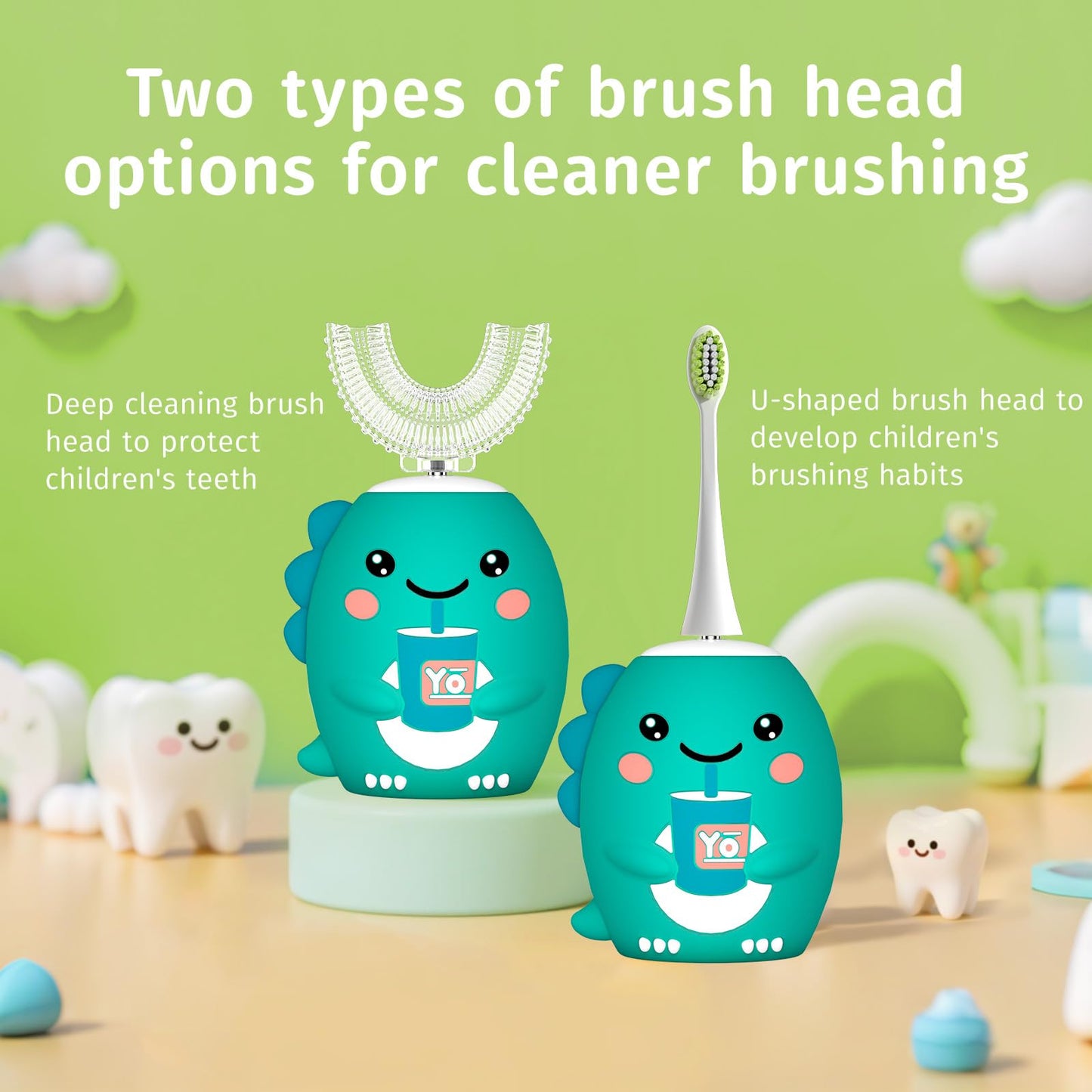 Yeklike Kids U-Shaped Electric Toothbrush – 360° Sonic Cleaning (2-7y), IPX7 Waterproof