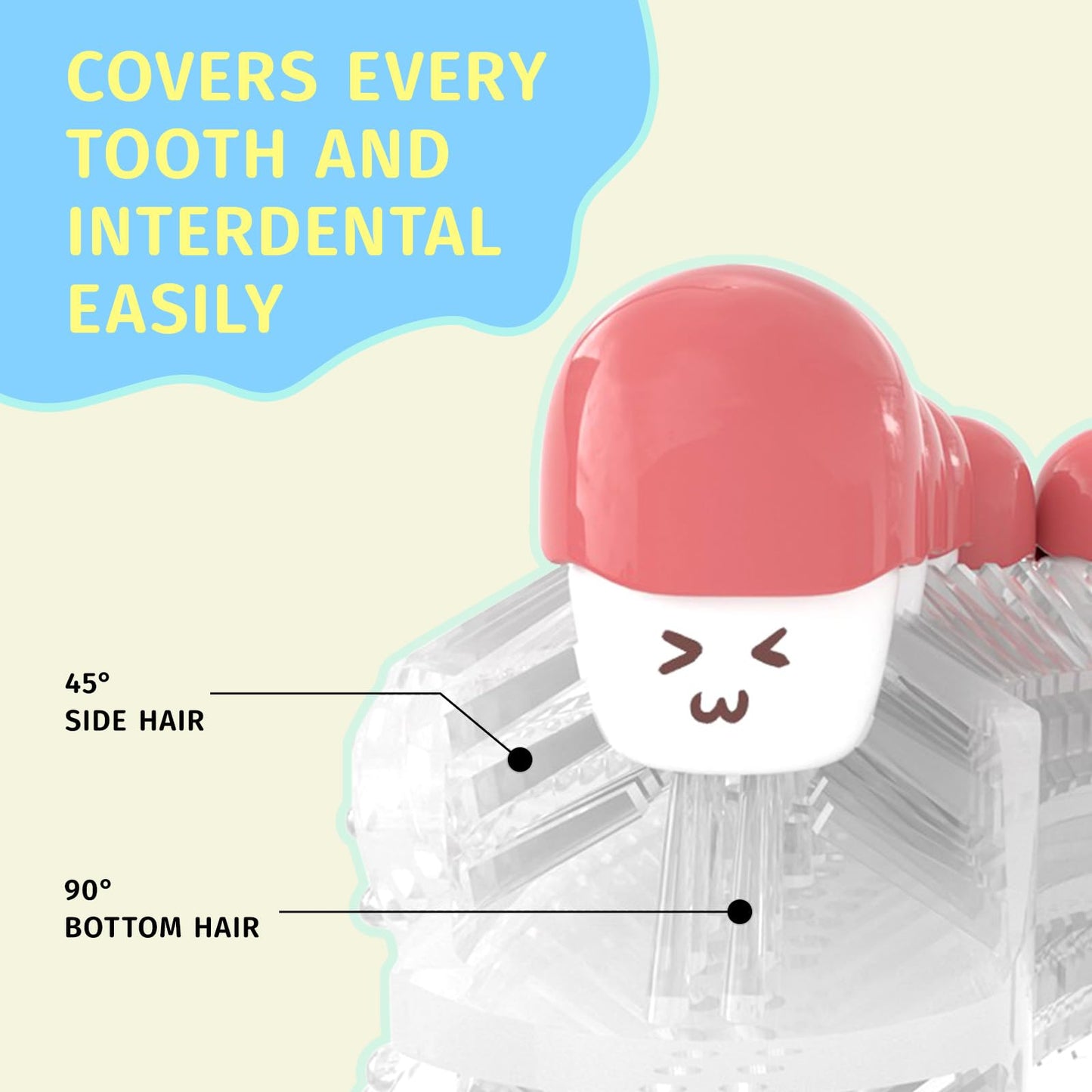 yeklike Kids U-Shaped Electric Toothbrush | 360° Cleaning, IPX7 Waterproof, Cartoon Dinosaur - for 2-7y