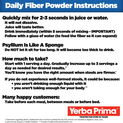 Yerba Prima Daily Fiber Powder - 12 oz | Digestive Support, Vegan