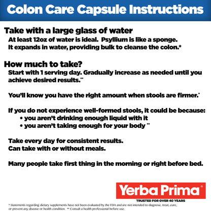 Yerba Prima Colon Care Capsules, 400 Caps – Five Fiber Types + FOS Prebiotics