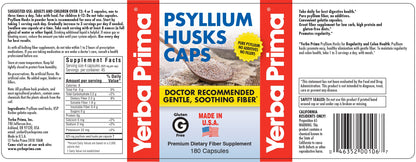 Yerba Prima Psyllium Husks Caps 180 Caps (Pack of 2) – Natural Fiber Supplement