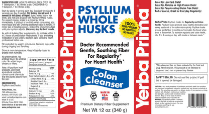 Yerba Prima Psyllium Whole Husk 12 oz – Fiber Supplement, Vegan, Gluten Free