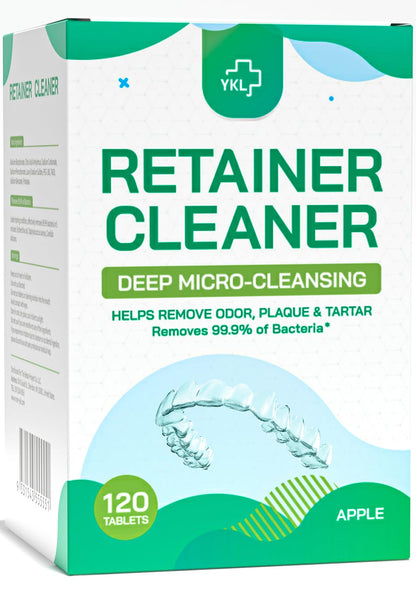 YKL Retainer Cleaner & Denture Cleaning Tablets – Fresh Apple Flavor (120 Count)