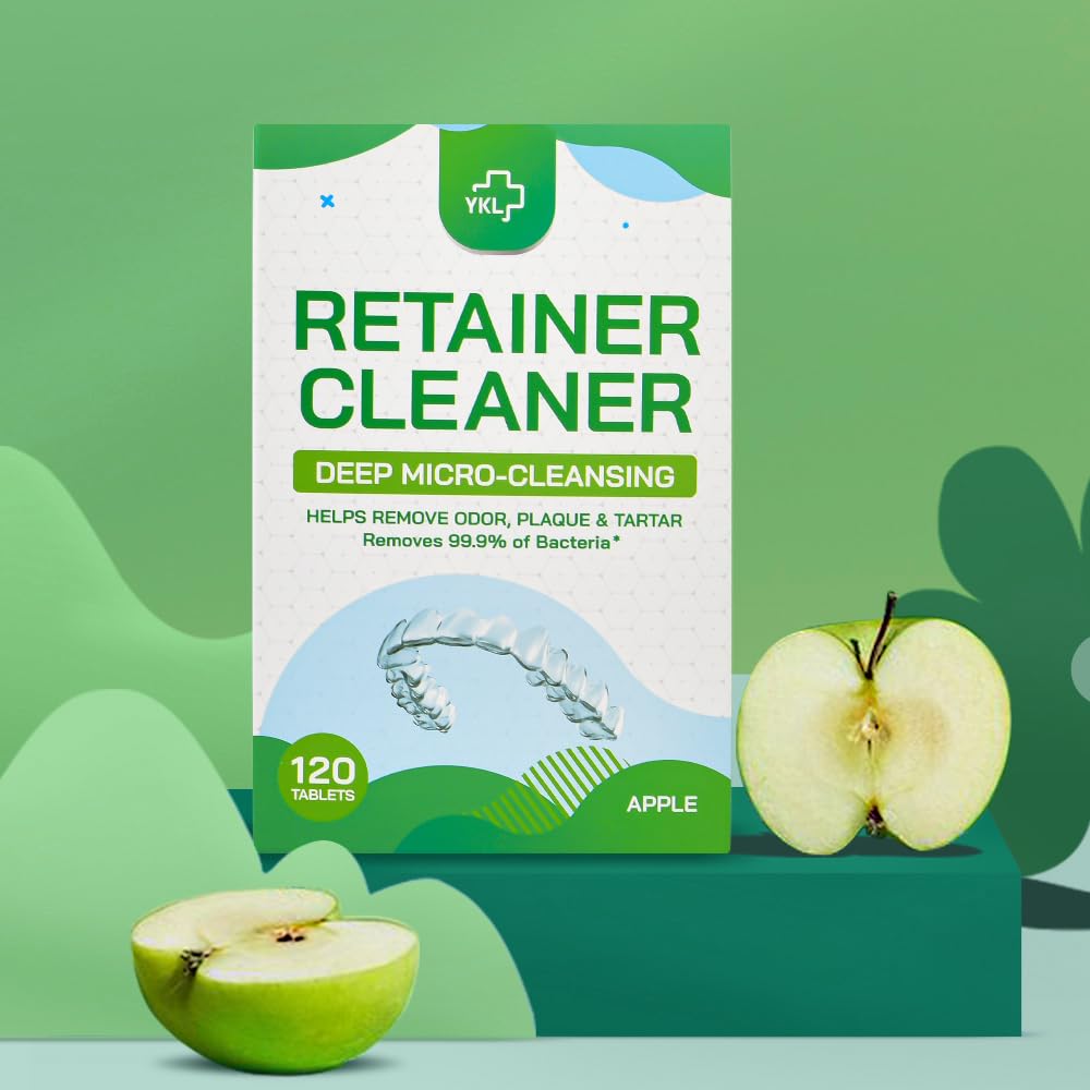 YKL Retainer Cleaner & Denture Cleaning Tablets – Fresh Apple Flavor (120 Count)
