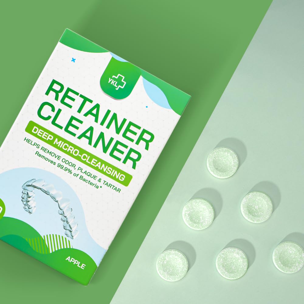 YKL Retainer Cleaner & Denture Cleaning Tablets – Fresh Apple Flavor (120 Count)