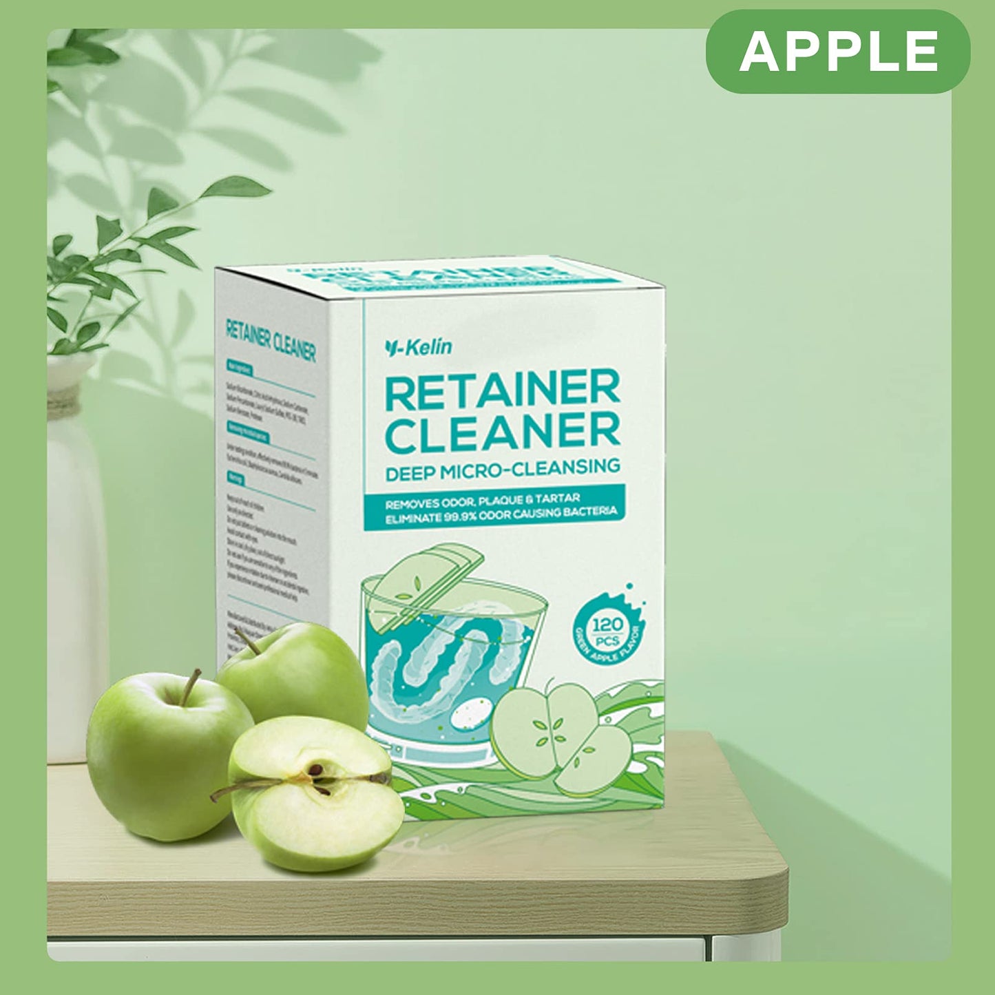YKL Retainer Cleaner & Denture Cleaning Tablets – Fresh Apple Flavor (120 Count)