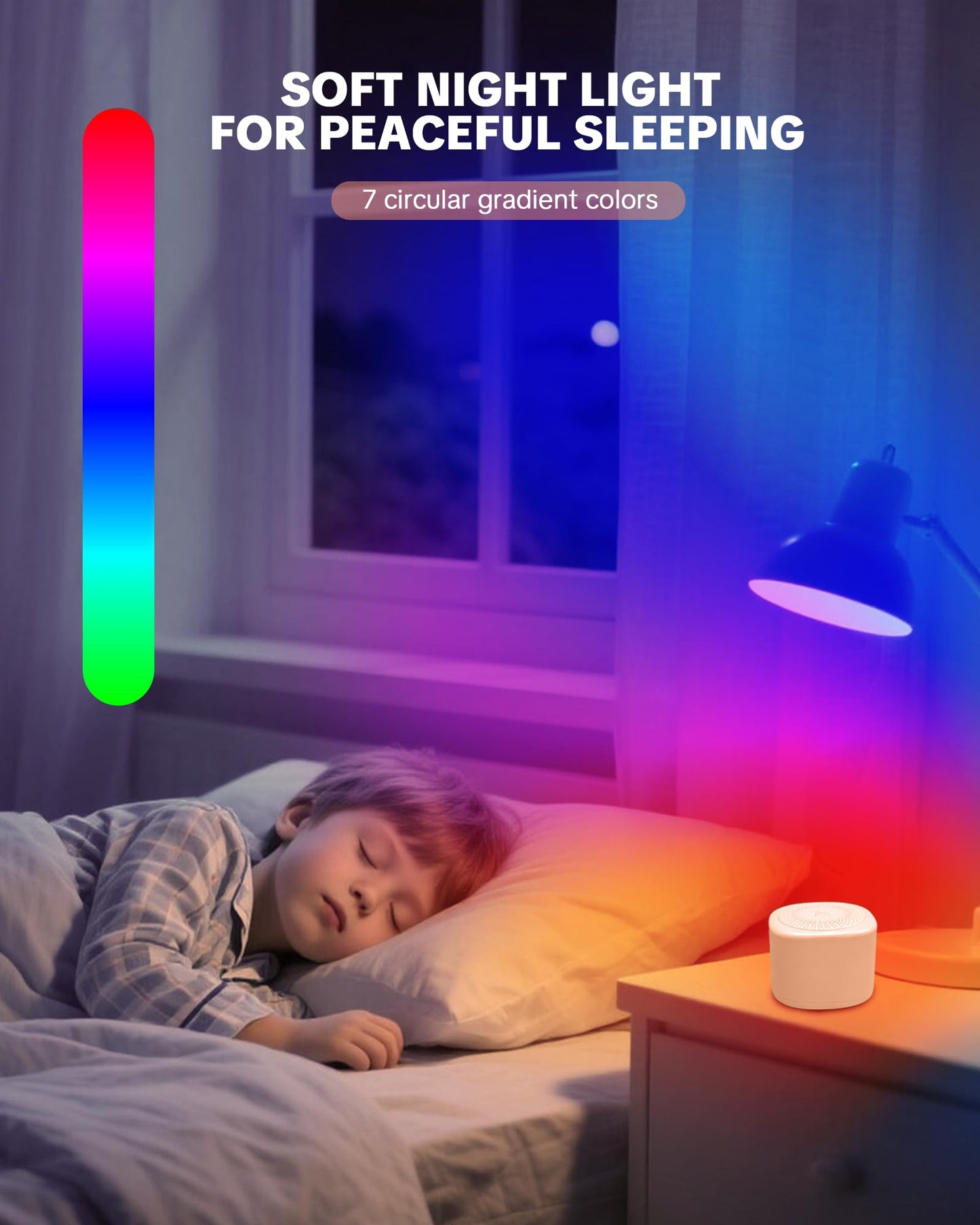 YONSEN Travel White Noise Sound Machine – 20 Sounds, Portable Sleep Aid with Night Light