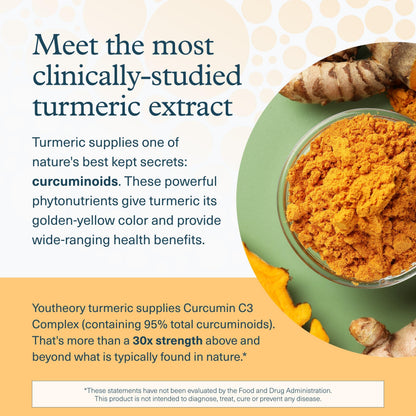 Youtheory Turmeric Extra Strength 1,000 mg - Brain, Muscle & Joint Health | Bioenhancers, Curcuminoids & Herbal Extracts - USP Verified - 60 Vegetarian Capsules