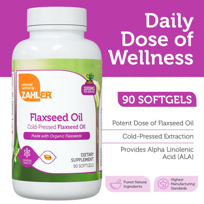 Zahler Organic Flaxseed Oil 1000mg Softgels – 90 Count | Organic Omega-3 ALA