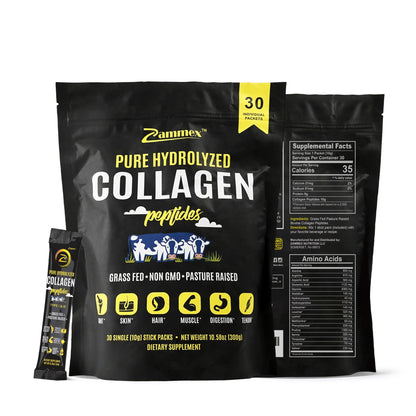 Zammex Premium Collagen Peptides Powder - 30 Travel Packets (Type I & III)