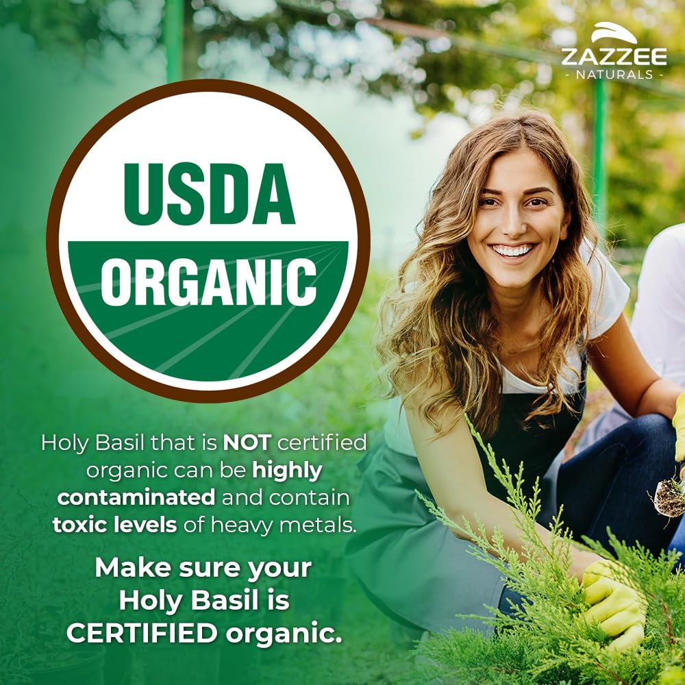 Zazzee Organic Holy Basil 6000 mg | 10:1 Extract, 120 Veg Caps