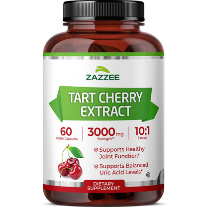 Zazzee Tart Cherry 10:1 Extract – 3000 mg per Capsule, 60 Vegan Capsules, 2-Month Supply, Certified Kosher, Gluten Free, Non-GMO