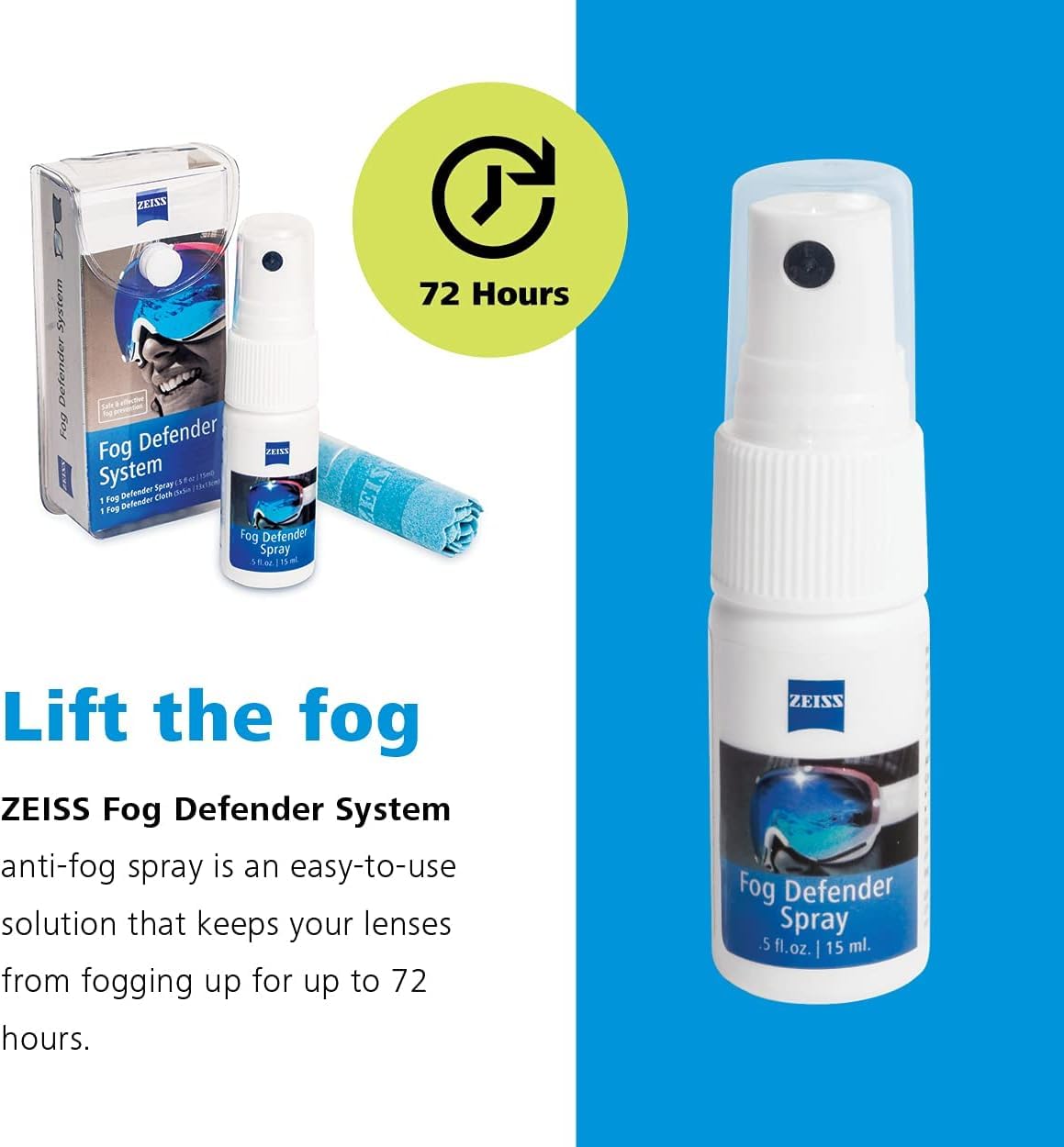 ZEISS Fog Defender System Anti-Fog Kit for Glasses – 3 Pack (3 Bottles & 3 Microfiber Cloths)