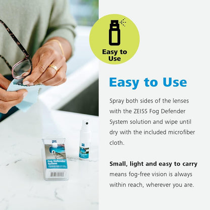 ZEISS Fog Defender System Anti-Fog Kit for Glasses – 3 Pack (3 Bottles & 3 Microfiber Cloths)