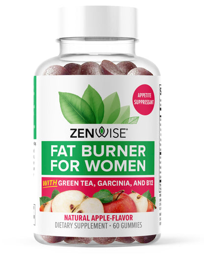 Zenwise Health Fat Burner Gummies – Appetite Suppressant for Weight Loss with Green Tea Extract, Garcinia Cambogia & B12 (60ct Apple Gummies)