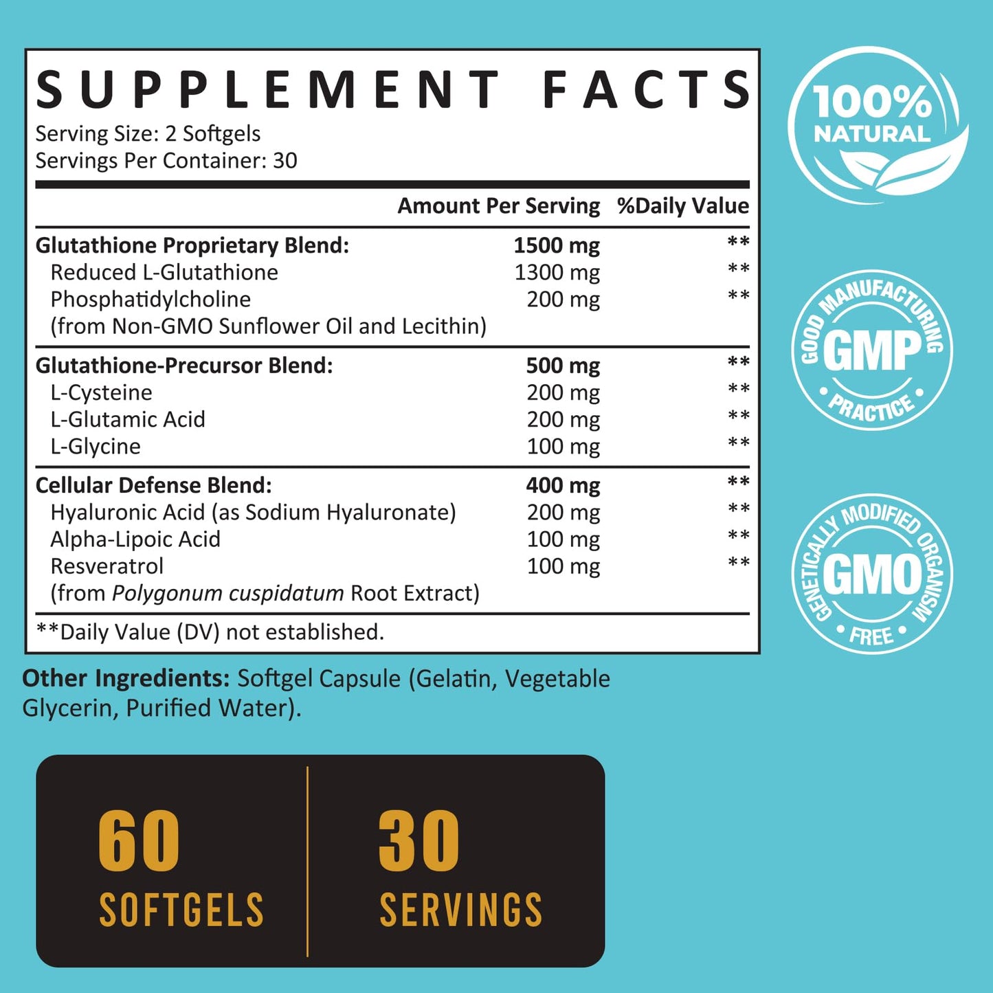 Zeylamum 2400 MG Liposomal Glutathione Softgels — Max Absorption with Hyaluronic Acid & Resveratrol
