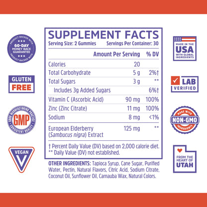 ZHOU Nutrition Elder-Mune Sambucus Elderberry Gummies with Zinc & Vitamin C | Immune Support for Kids & Adults (4+) | 60 Gummies