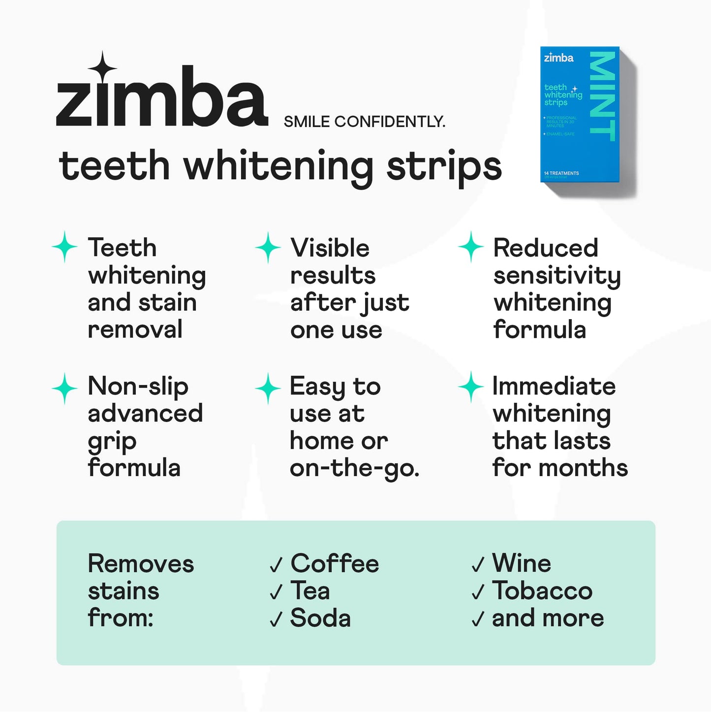 Zimba Teeth Whitening Strips for Sensitive Teeth - Mint & Wintergreen, 2 Pack