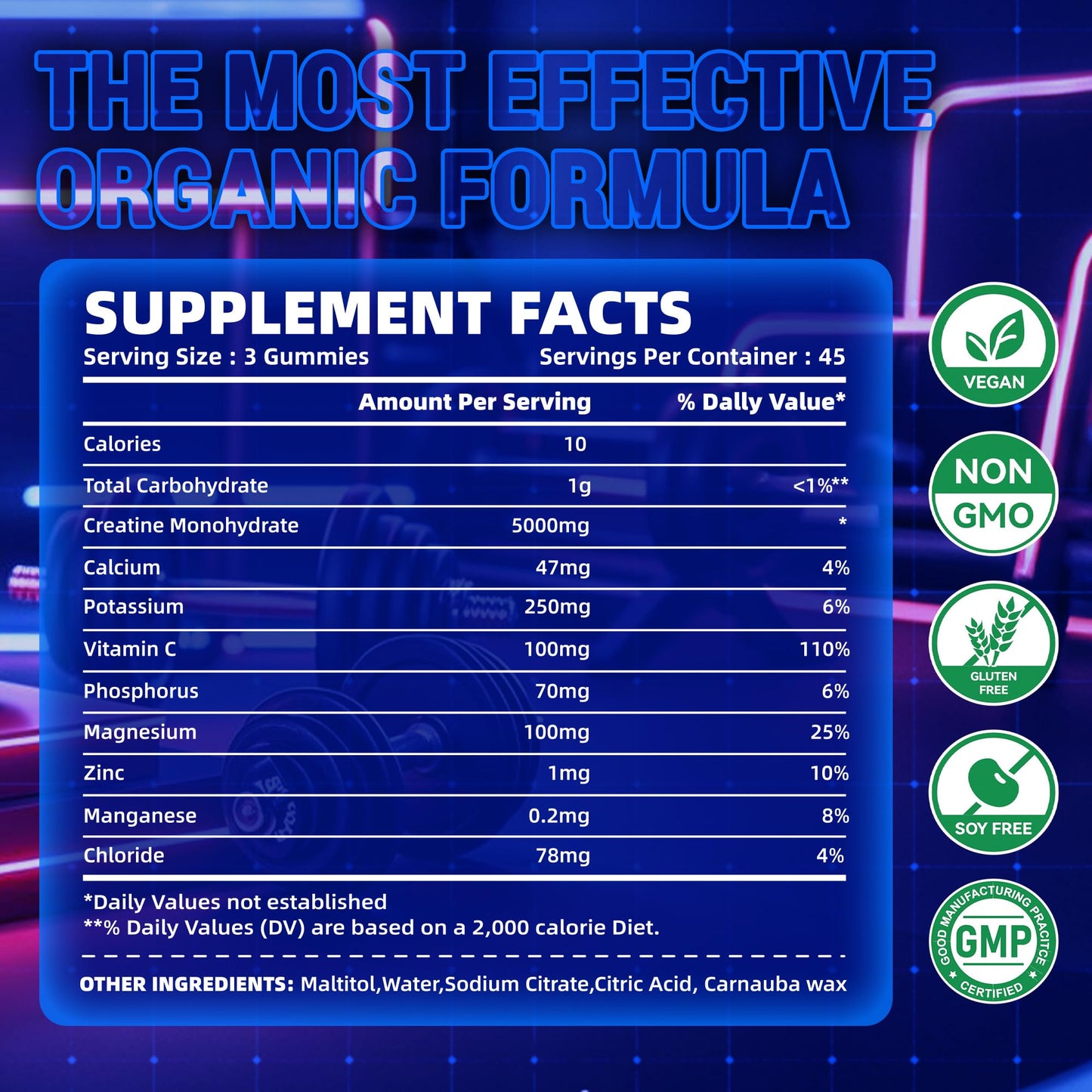 Zipvit Creatine Monohydrate Gummies (5g) – Pre-Workout Energy & Muscle Growth Support for Men & Women | Blueberry Electrolyte Gummies 135 Count