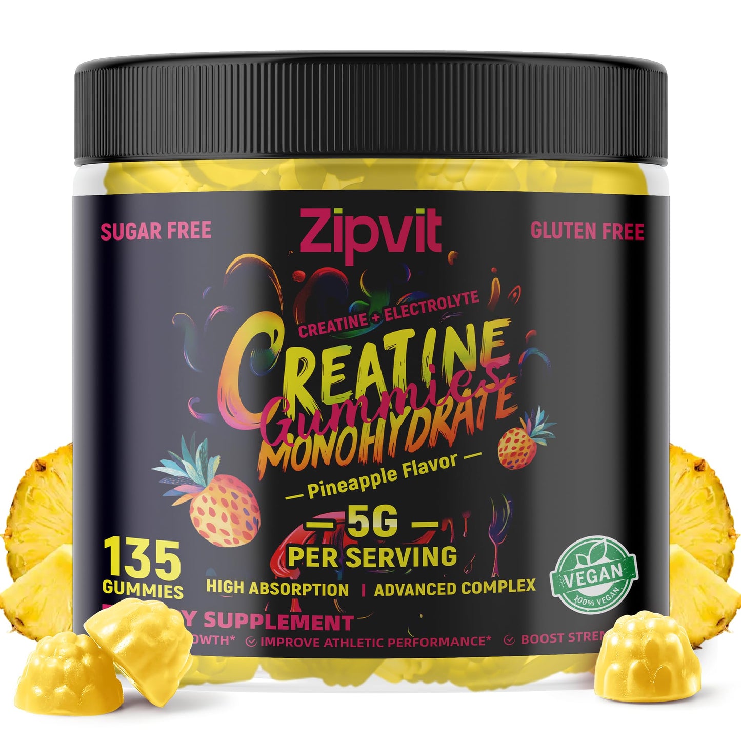 Zipvit Creatine Monohydrate Gummies (5g) – Pre-Workout Energy & Muscle Support for Men & Women (135 Count)
