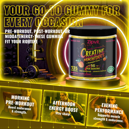 Zipvit Creatine Monohydrate Gummies (5g) – Pre-Workout Energy & Muscle Support for Men & Women (135 Count)