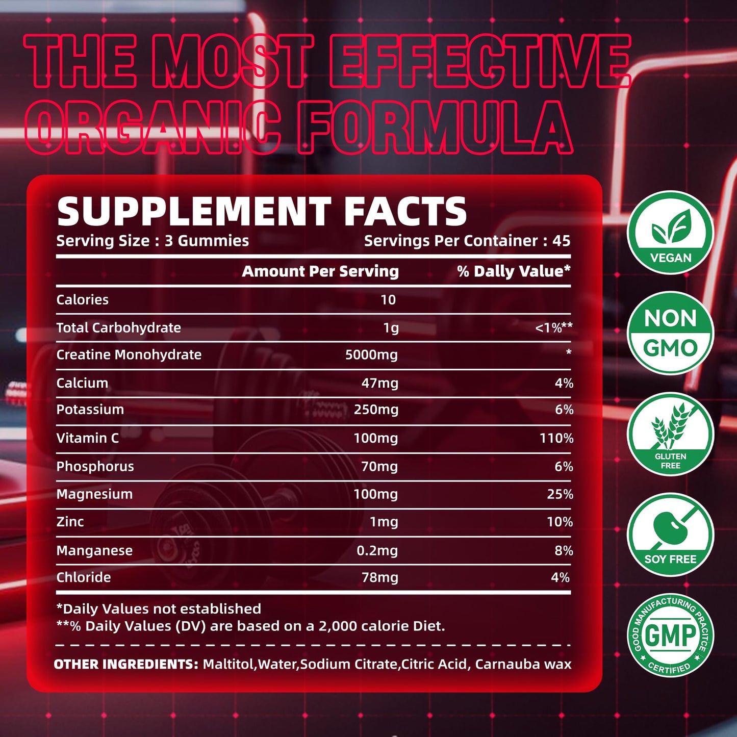 Zipvit Creatine Monohydrate Gummies (5g) – Pre-Workout Energy & Muscle Growth – Strawberry Electrolyte 135 Count